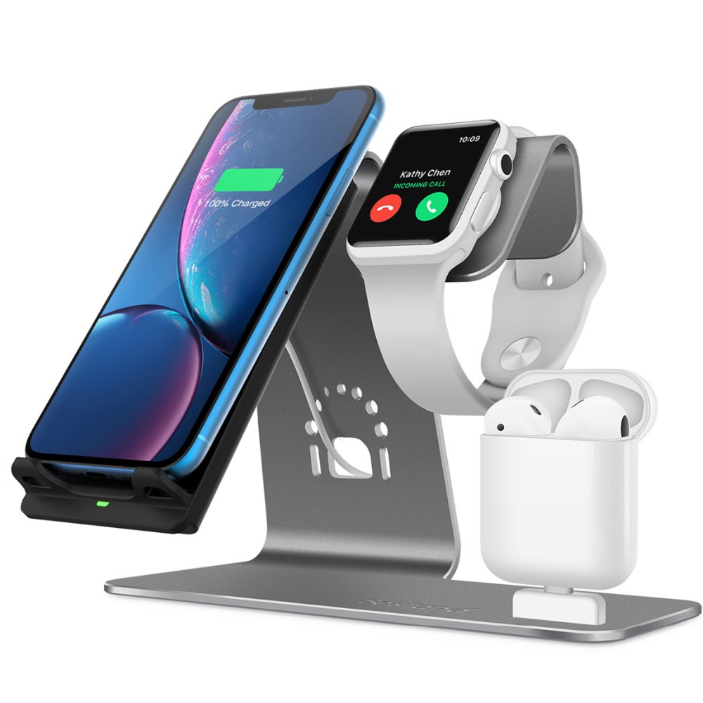 3 In 1 Qi Wireless Charger Stand For iPhone 8 Xs Apple Watch Air Pods 10W/7.5W Fast Wireless Charging Station